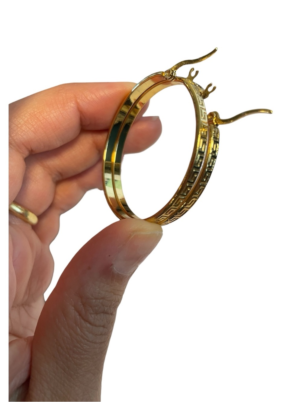 Gold Hoop Earrings with Greek Key Accent - Women Jewelry